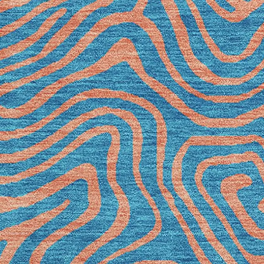 Teal And Peach Abstract Washable Area Rug With UV Protection Photo 2