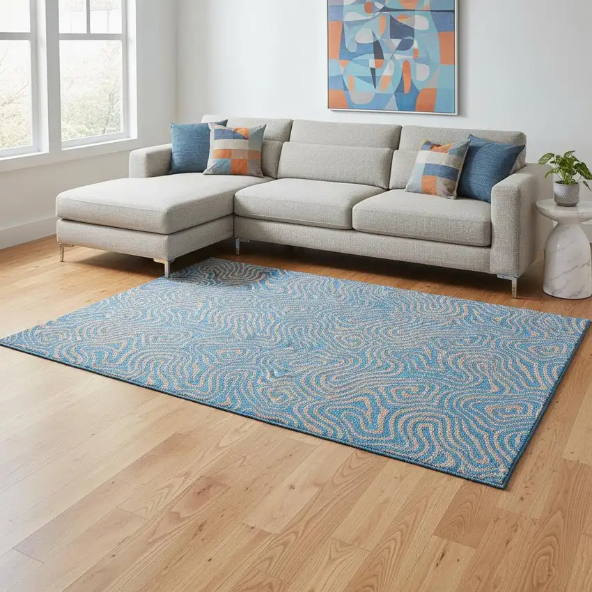 Teal And Peach Abstract Washable Area Rug With UV Protection Photo 2