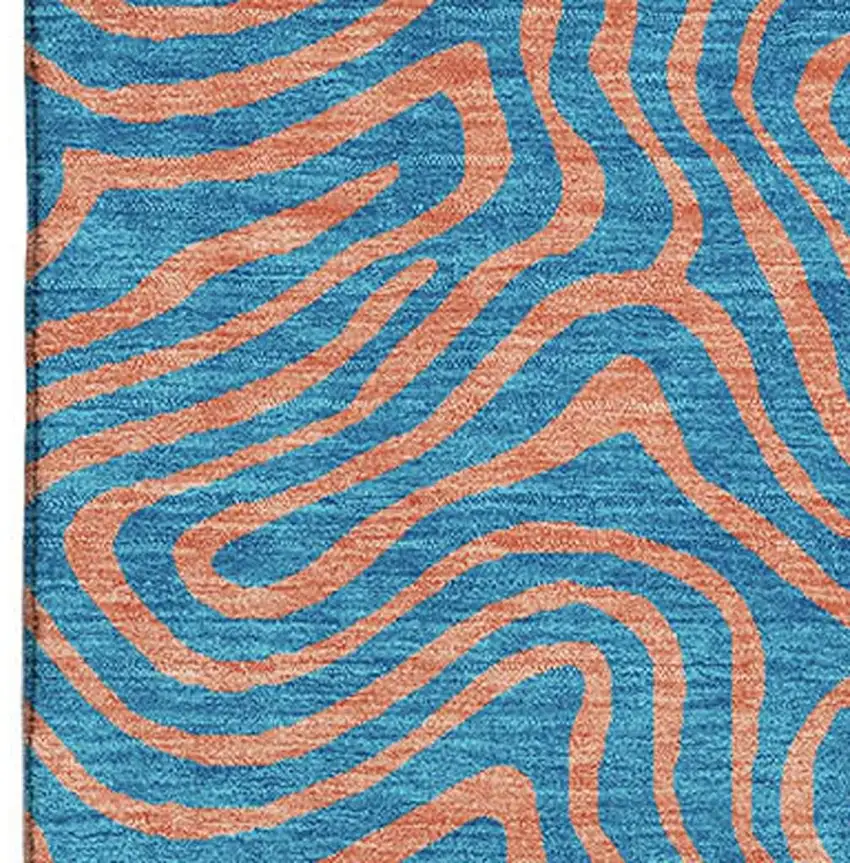 Teal And Peach Abstract Washable Area Rug With UV Protection Photo 3