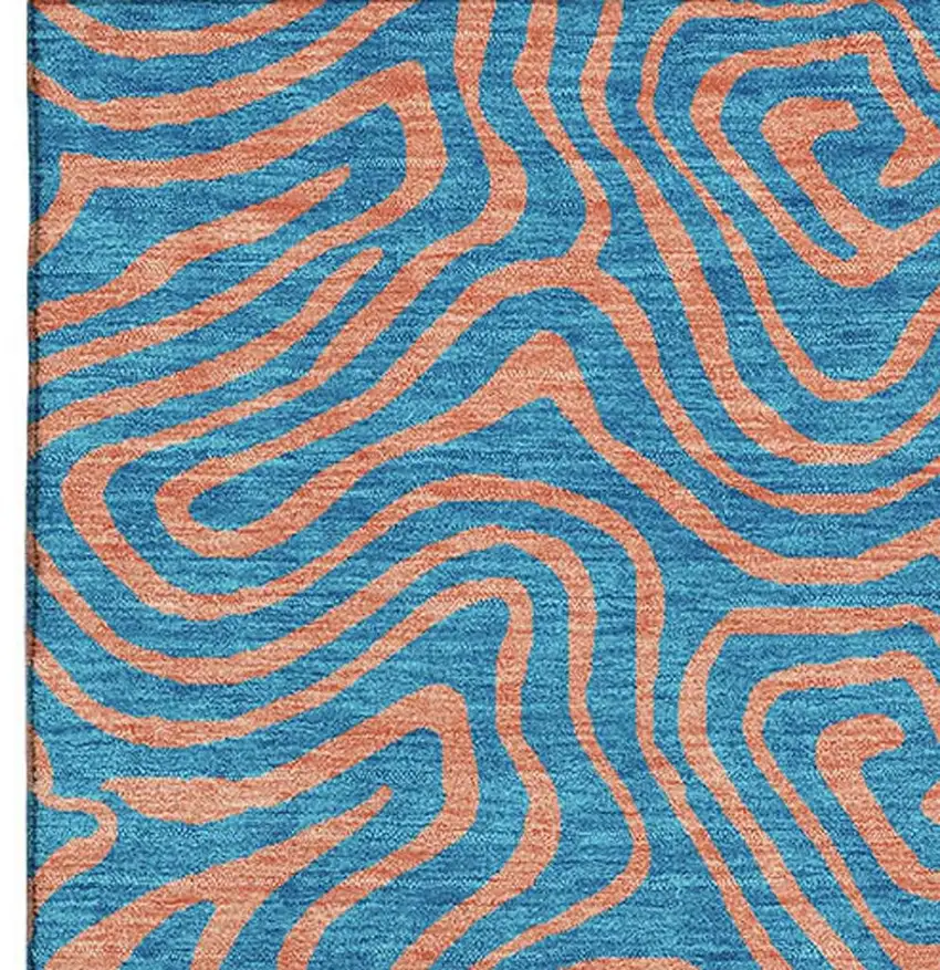 Teal And Peach Abstract Washable Area Rug With UV Protection Photo 3