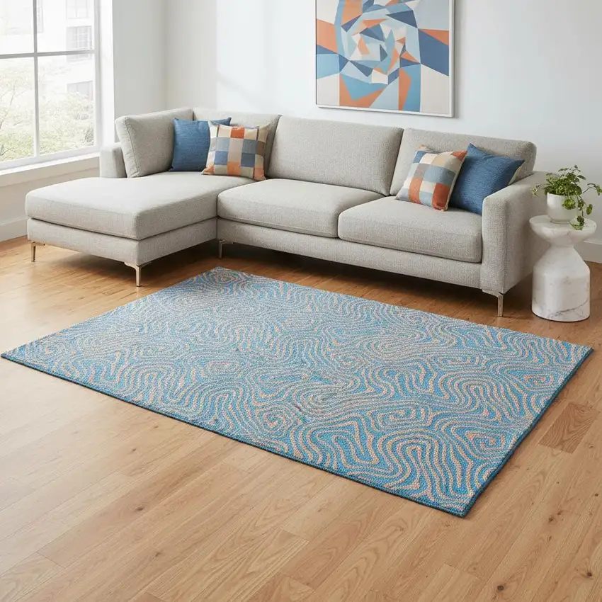 Teal And Peach Abstract Washable Area Rug With UV Protection Photo 2