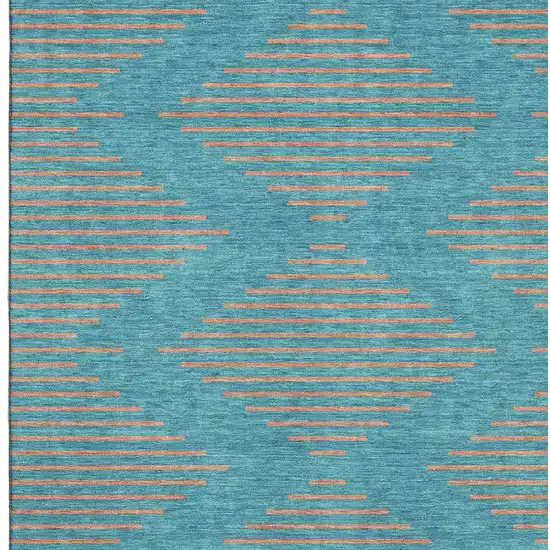 Teal And Peach Geometric Washable Area Rug With UV Protection Photo 2