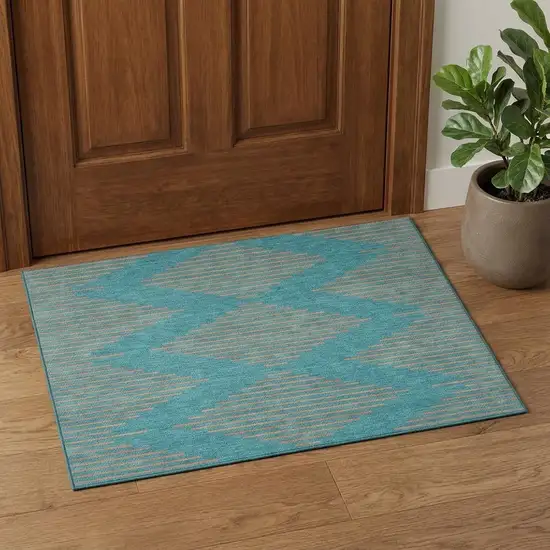Teal And Peach Geometric Washable Area Rug With UV Protection Photo 1