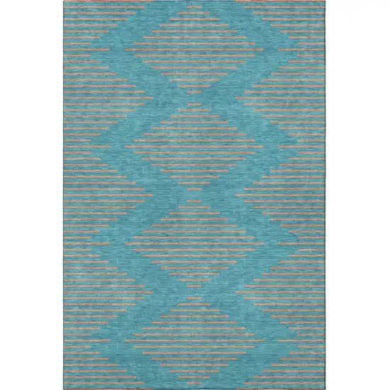 Teal And Peach Geometric Washable Area Rug With UV Protection Photo 3