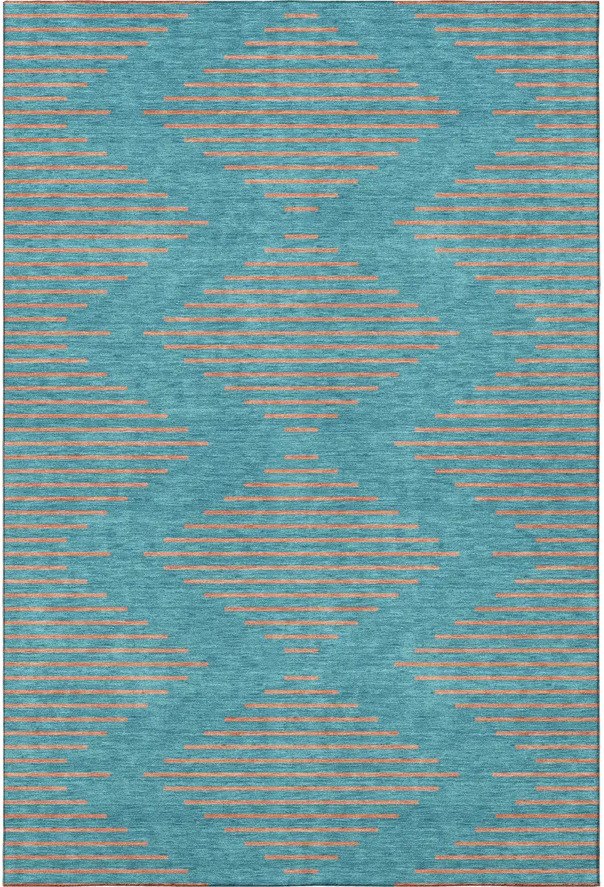 Teal And Peach Geometric Washable Area Rug With UV Protection Photo 3