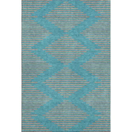 Teal And Peach Geometric Washable Area Rug With UV Protection Photo 1