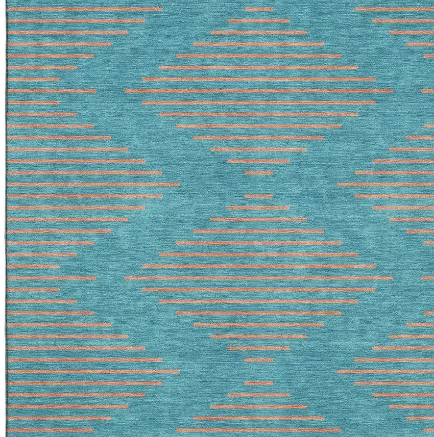 Teal And Peach Geometric Washable Area Rug With UV Protection Photo 2
