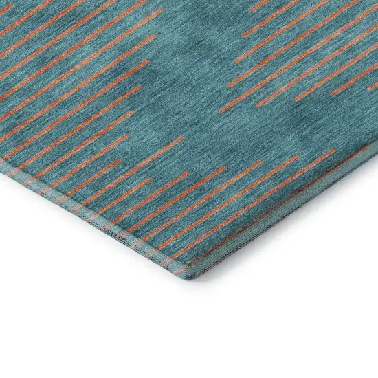 Teal And Peach Geometric Washable Area Rug With UV Protection Photo 7