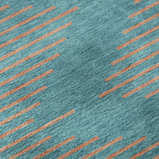 Teal And Peach Geometric Washable Area Rug With UV Protection Photo 9