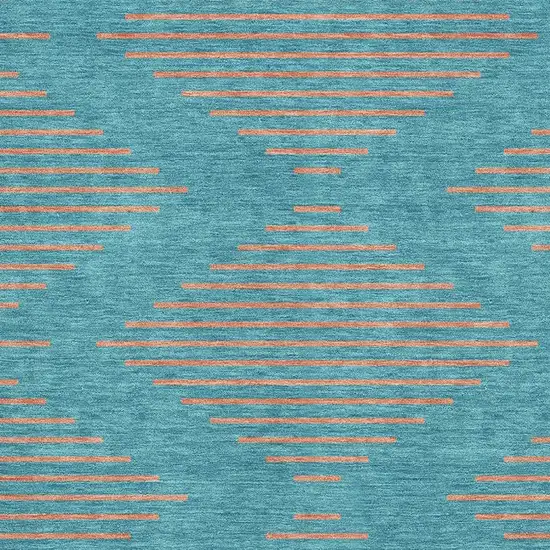 Teal And Peach Geometric Washable Area Rug With UV Protection Photo 2
