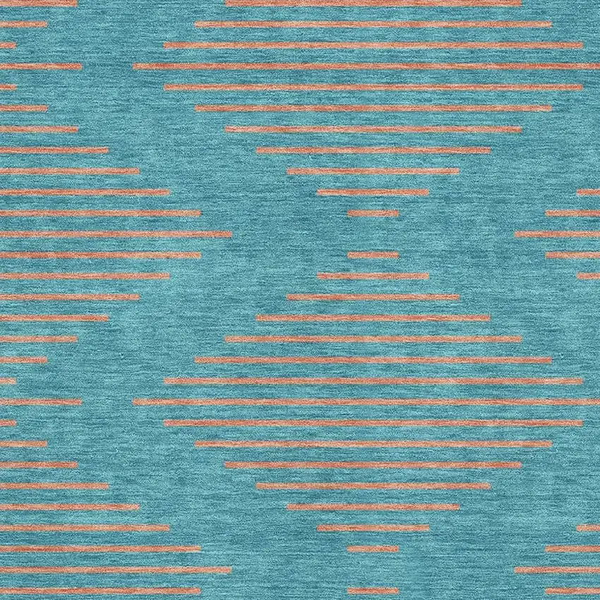 Teal And Peach Geometric Washable Area Rug With UV Protection Photo 2