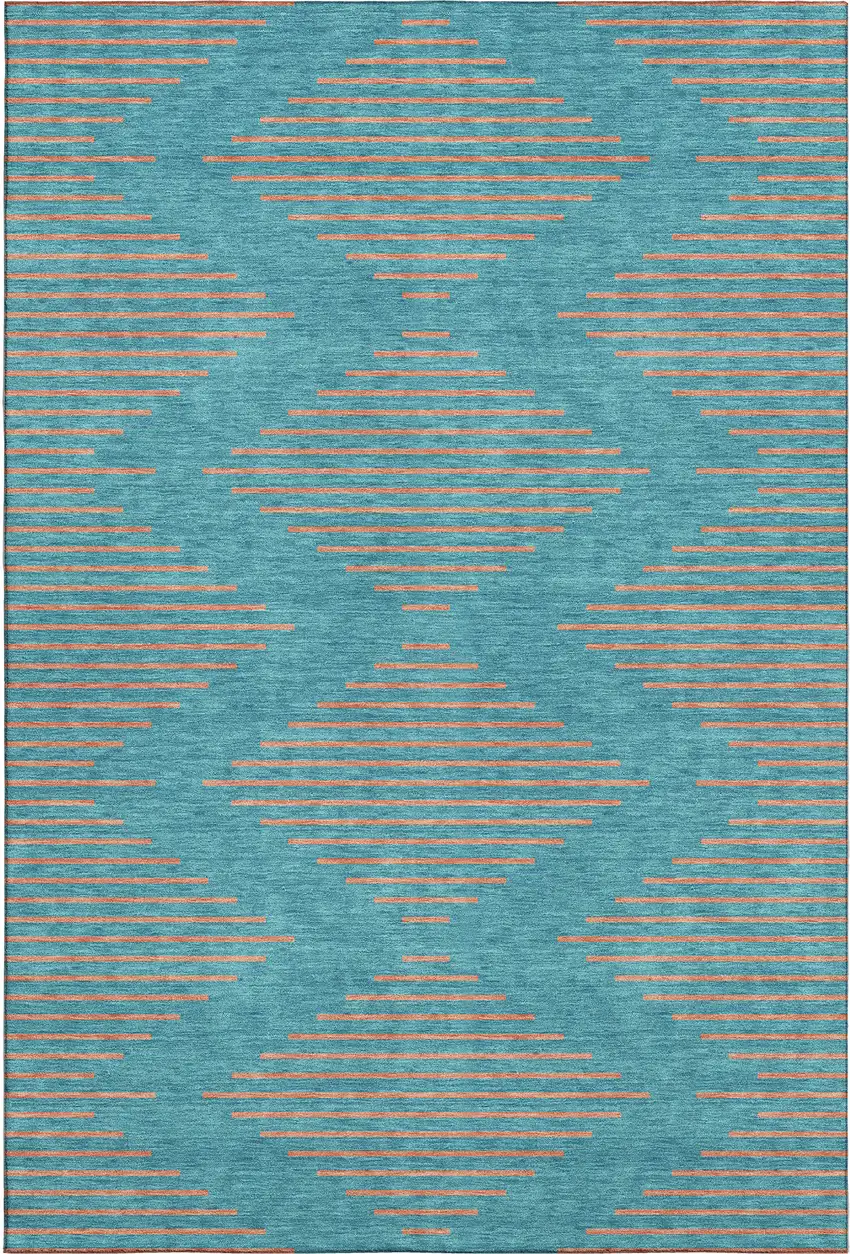 Teal And Peach Geometric Washable Area Rug With UV Protection Photo 1
