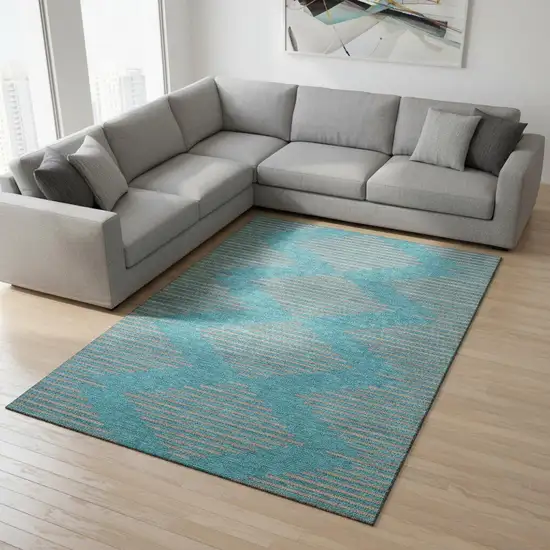 Teal And Peach Geometric Washable Area Rug With UV Protection Photo 2