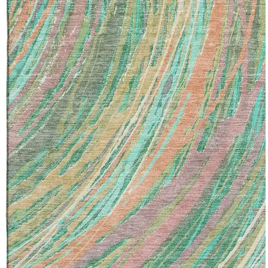 Teal And Pink Abstract Washable Area Rug With UV Protection Photo 3