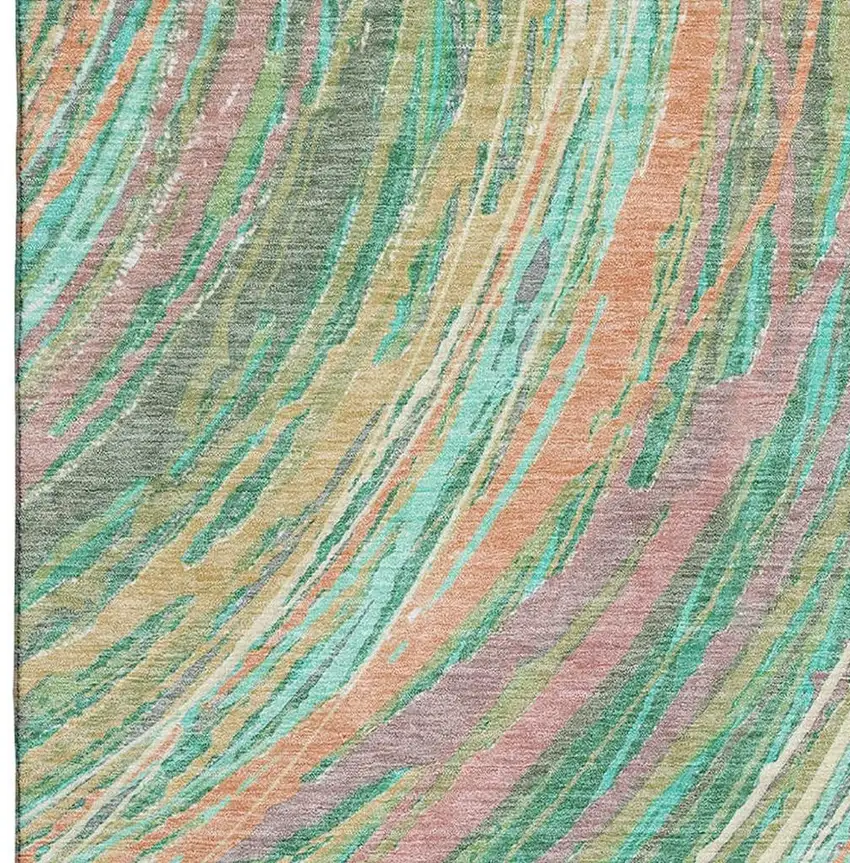 Teal And Pink Abstract Washable Area Rug With UV Protection Photo 3