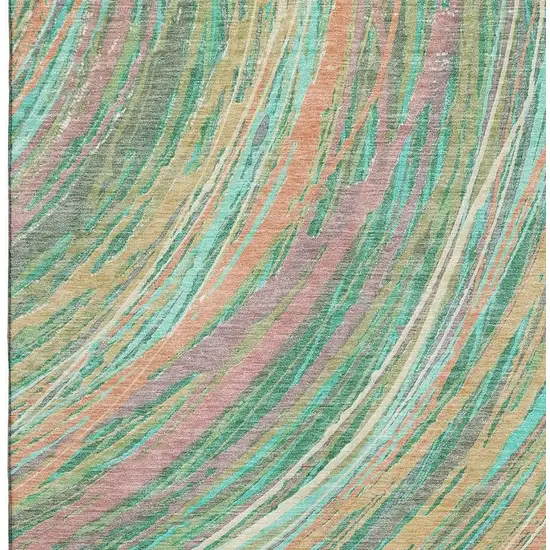 Teal And Pink Abstract Washable Area Rug With UV Protection Photo 4