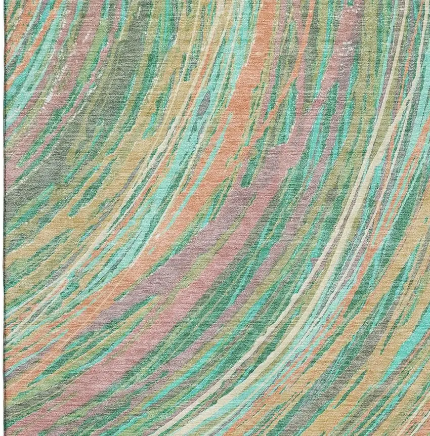 Teal And Pink Abstract Washable Area Rug With UV Protection Photo 3