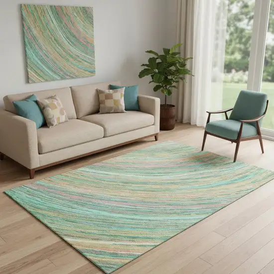 Teal And Pink Abstract Washable Area Rug With UV Protection Photo 2