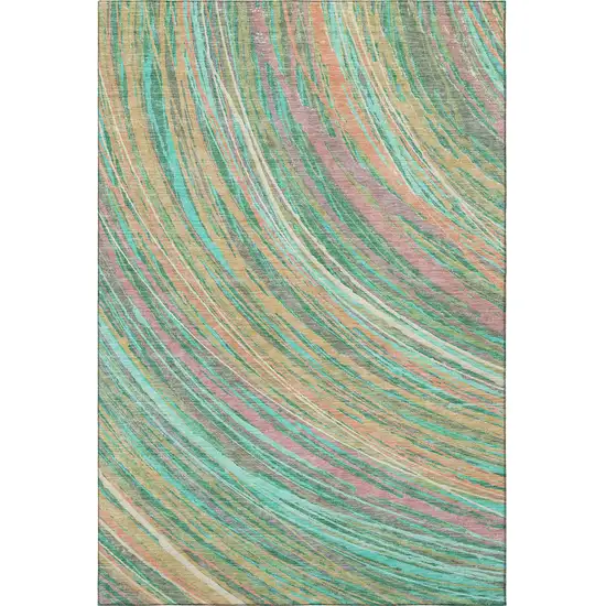 Teal And Pink Abstract Washable Area Rug With UV Protection Photo 4