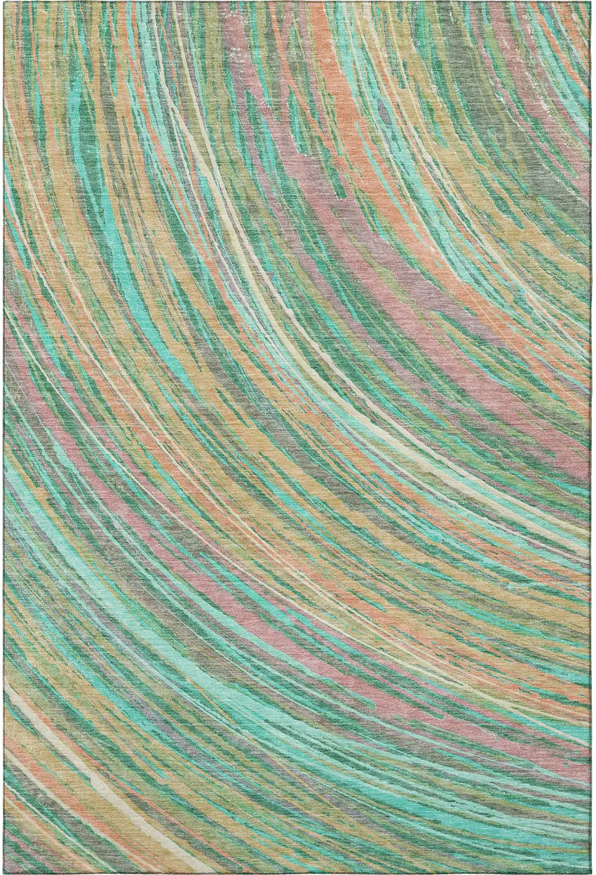 Teal And Pink Abstract Washable Area Rug With UV Protection Photo 4