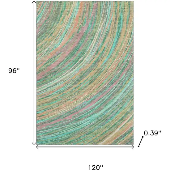 Teal And Pink Abstract Washable Area Rug With UV Protection Photo 9
