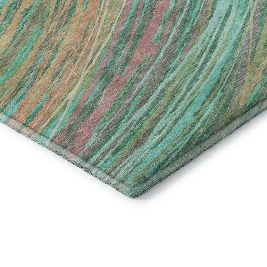 Teal And Pink Abstract Washable Area Rug With UV Protection Photo 7