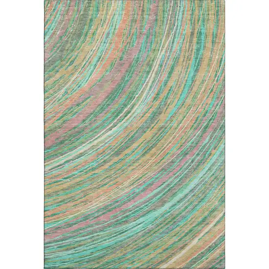 Teal And Pink Abstract Washable Area Rug With UV Protection Photo 1