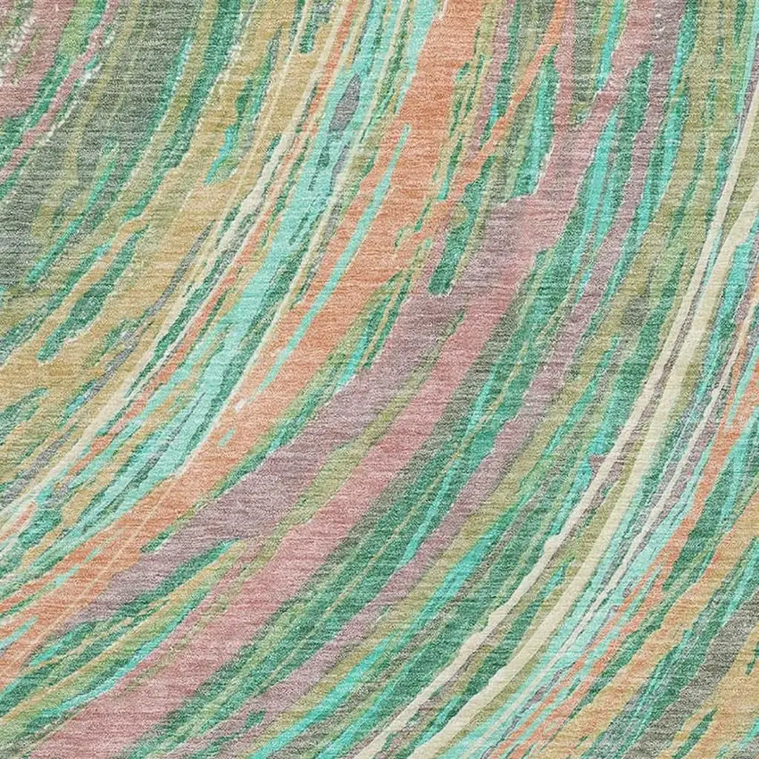 Teal And Pink Abstract Washable Area Rug With UV Protection Photo 3