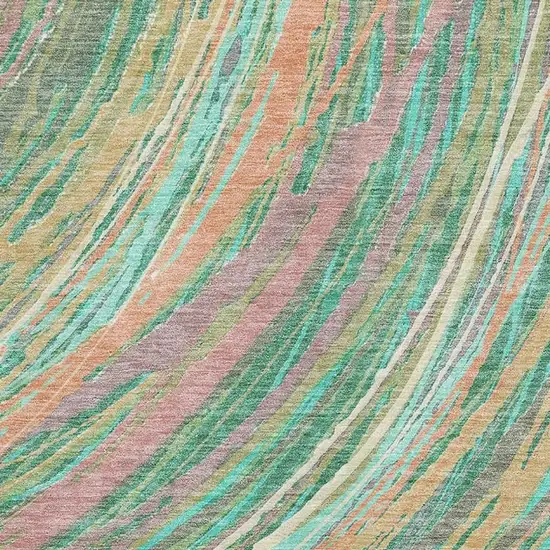 Teal And Pink Abstract Washable Area Rug With UV Protection Photo 3