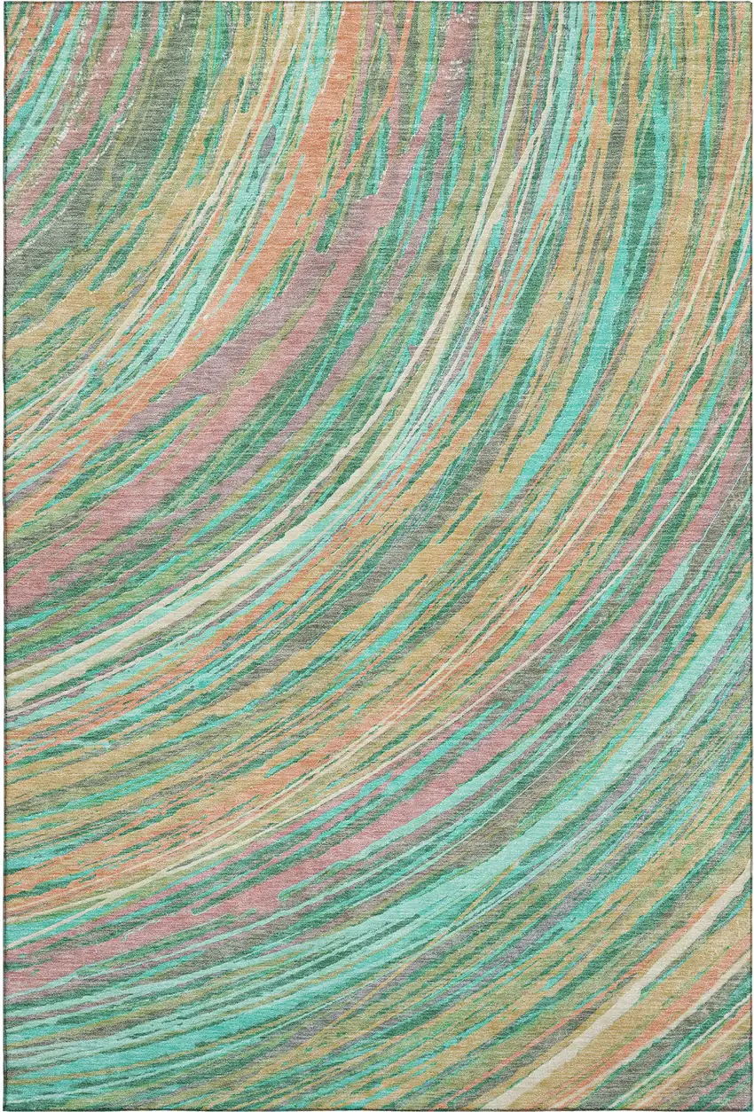 Teal And Pink Abstract Washable Area Rug With UV Protection Photo 1