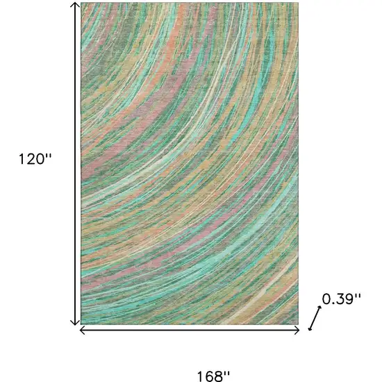 Teal And Pink Abstract Washable Area Rug With UV Protection Photo 9