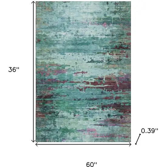 Teal And Plum Abstract Washable Area Rug With UV Protection Photo 8