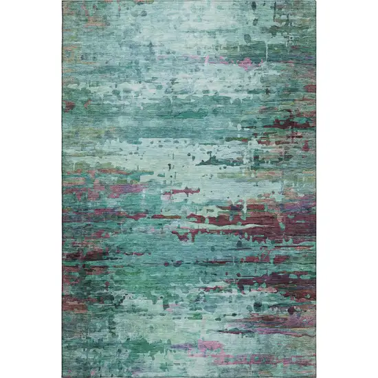 Teal And Plum Abstract Washable Area Rug With UV Protection Photo 1