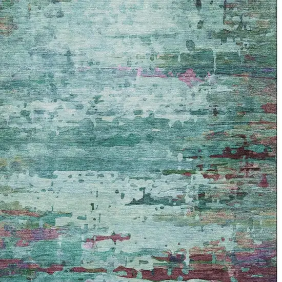 Teal And Plum Abstract Washable Area Rug With UV Protection Photo 3