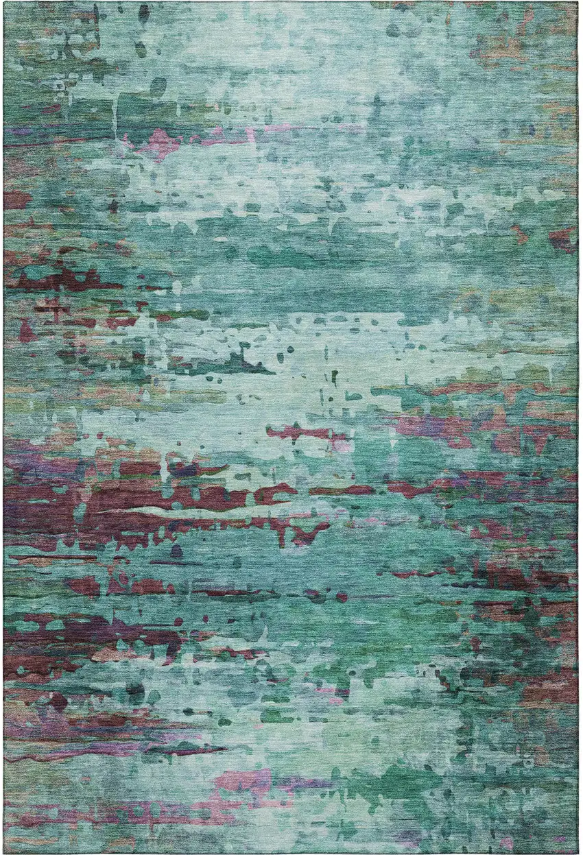 Teal And Plum Abstract Washable Area Rug With UV Protection Photo 4