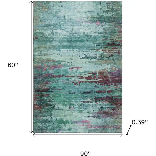 Teal And Plum Abstract Washable Area Rug With UV Protection Photo 9