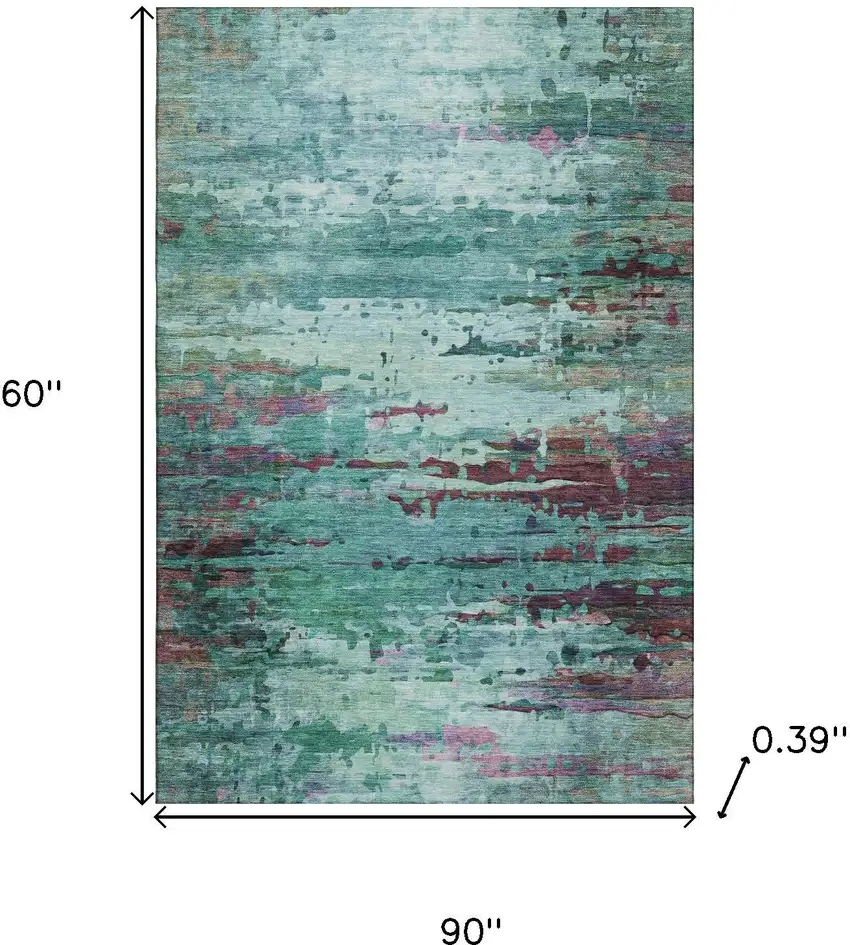 Teal And Plum Abstract Washable Area Rug With UV Protection Photo 9