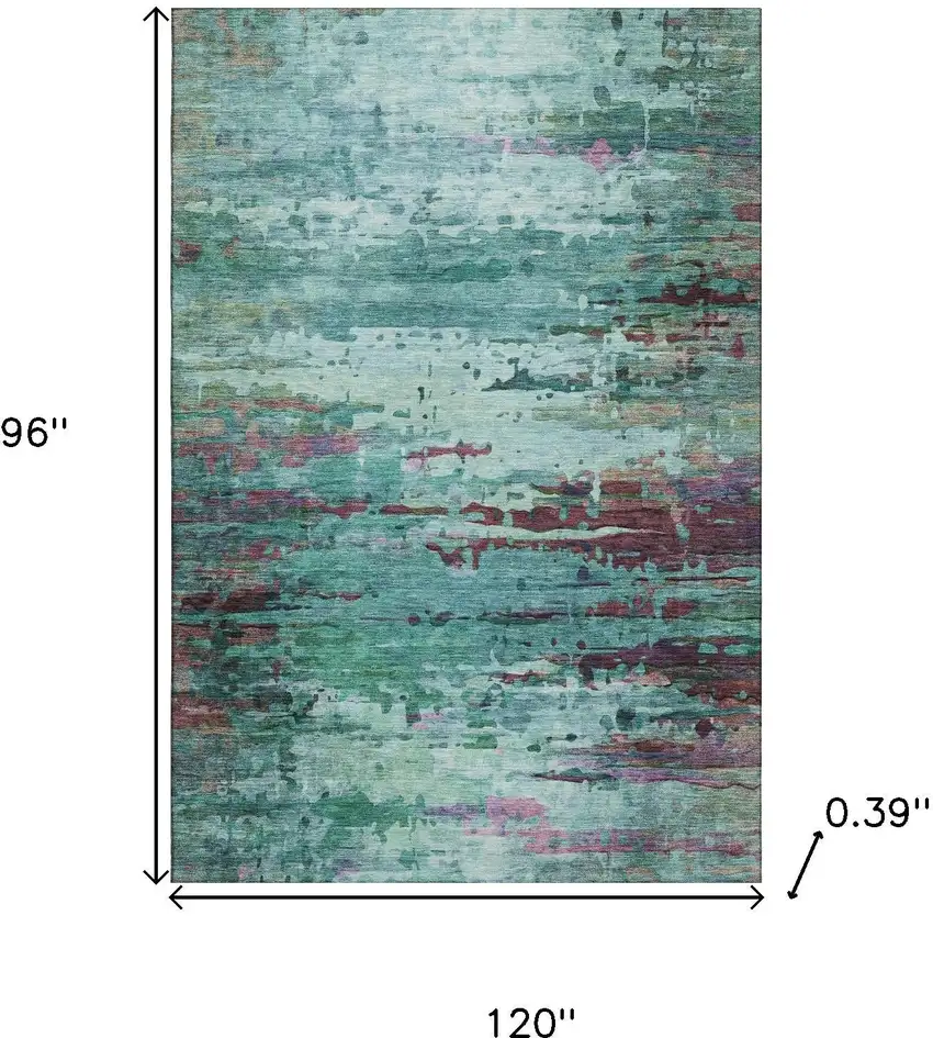 Teal And Plum Abstract Washable Area Rug With UV Protection Photo 9