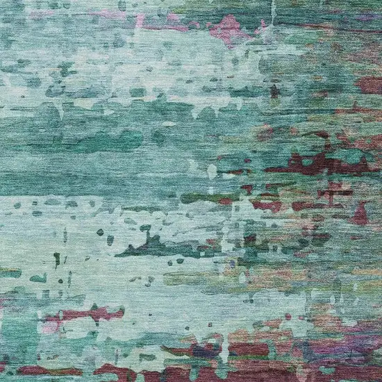 Teal And Plum Abstract Washable Area Rug With UV Protection Photo 3