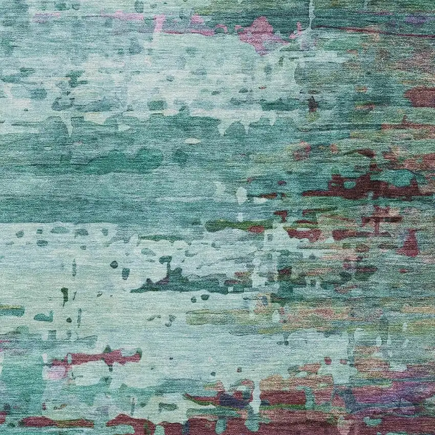 Teal And Plum Abstract Washable Area Rug With UV Protection Photo 3