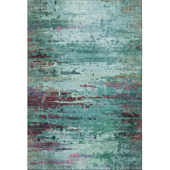 Teal And Plum Abstract Washable Area Rug With UV Protection Photo 4