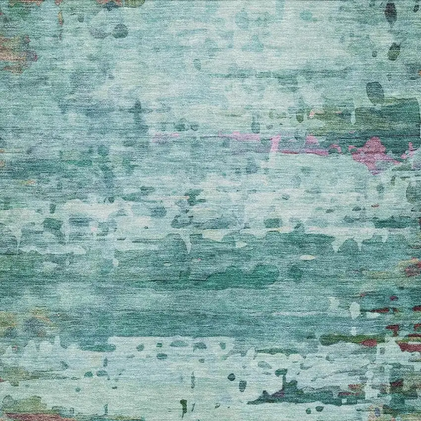 Teal And Plum Abstract Washable Area Rug With UV Protection Photo 3