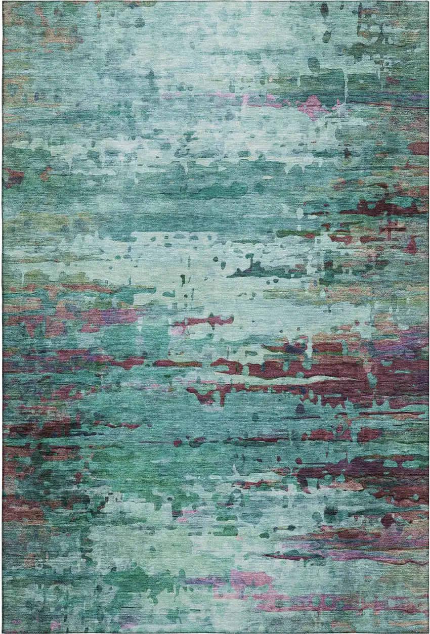 Teal And Plum Abstract Washable Area Rug With UV Protection Photo 1