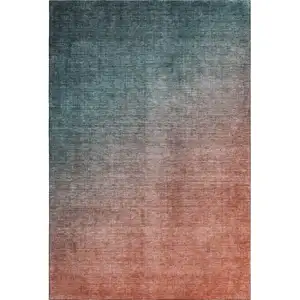 Photo of Teal And Rust Ombre Washable Area Rug With UV Protection