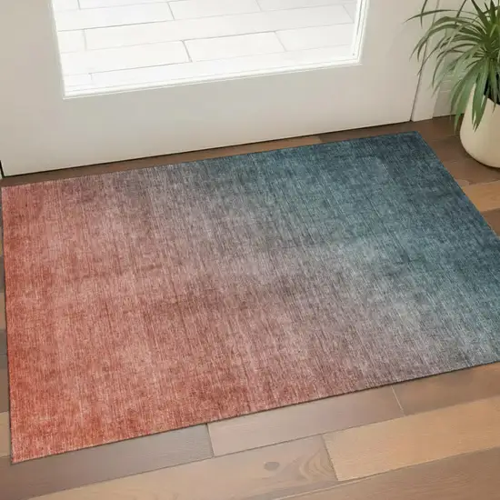 Teal And Rust Ombre Washable Area Rug With UV Protection Photo 1