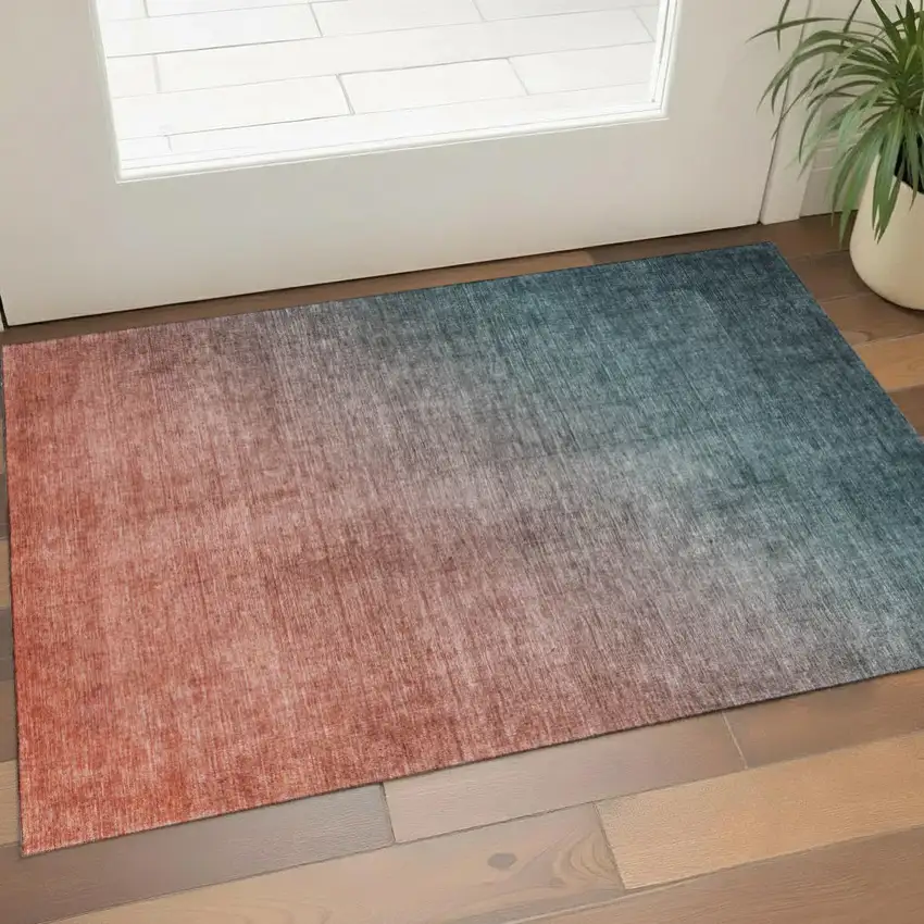 Teal And Rust Ombre Washable Area Rug With UV Protection Photo 1