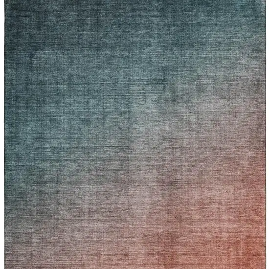 Teal And Rust Ombre Washable Area Rug With UV Protection Photo 7