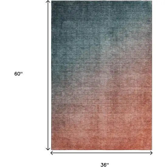 Teal And Rust Ombre Washable Area Rug With UV Protection Photo 3