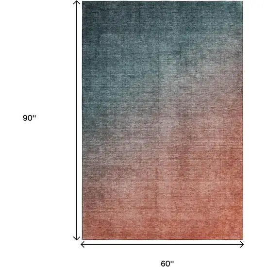 Teal And Rust Ombre Washable Area Rug With UV Protection Photo 7