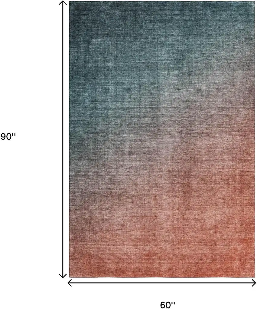 Teal And Rust Ombre Washable Area Rug With UV Protection Photo 7